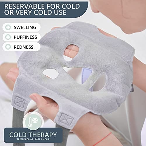 Ice Face Mask - 2023 Frozen Face Mask for Pain Relief, Migraine & Wisdom Tooth Surgery for Swelling, Puffiness & Stress Relief - Hot or Cold Gel Face Mask