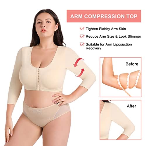Plus Size Women's Arm Shaper Tops Arm Lift Slimmer Compression Sleeves Support Garment Post Surgical Corrector Tank Top 3/4 Sleeve