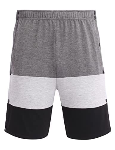 Tear Away Shorts for Men Side Snap Cotton Color Block Shorts Post Surgery Recovery Break Away Pants with Pockets