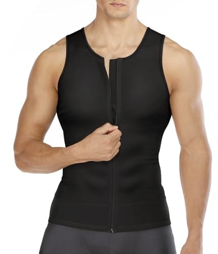 Wonderience Compression Shirts for Men Undershirts Slimming Body Shaper Tank Top Vest with Zipper (Black, Medium)