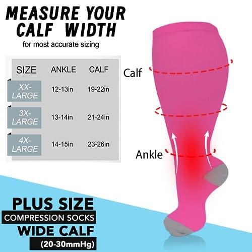 Plus Size Compression Socks for Women Men 20-30 mmHg, Wide Calf Stockings Best Support for Circulation