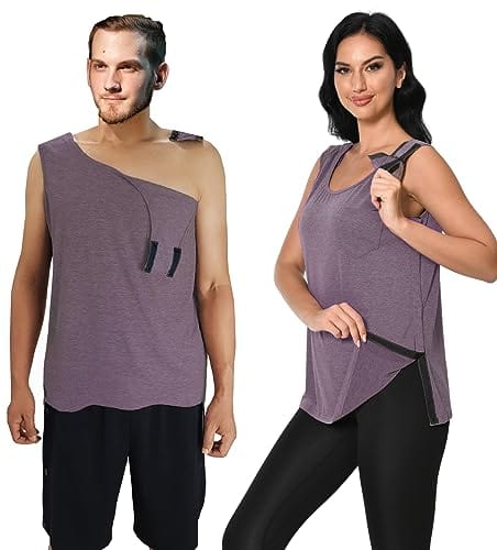 Post-Operative Surgery Shirts for Women, Surgical Tank Tops Snap Open Hospital Shirt with Port Access for Chemo, Dialysis Etc.