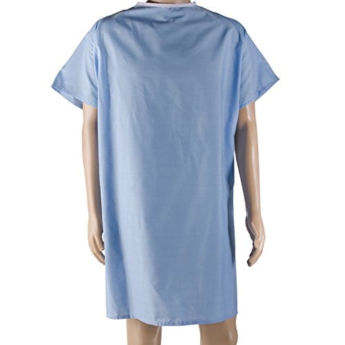 Hospital Patient Gown for Women or Men, Back and Shoulder Snap, 36" Long, Blue