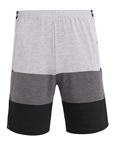 Tear Away Shorts for Men Side Snap Cotton Color Block Shorts Post Surgery Recovery Break Away Pants with Pockets