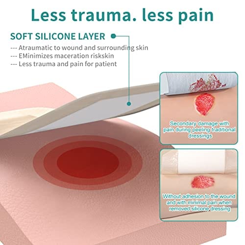 Dimora Wound Dressing Sacrum Foam Bandages Silicone Adhesive Border 7"x7" Waterproof Sacral Pads Absorbent Breathable Bed Sore Pressure Dressing