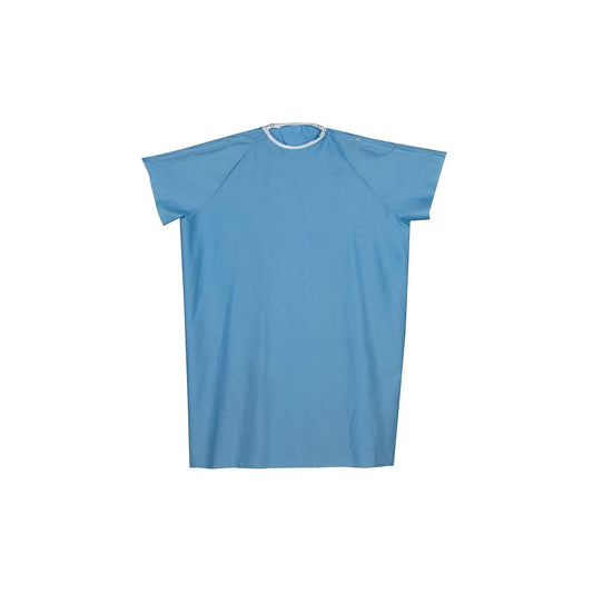 Hospital Patient Gown for Women or Men, Back and Shoulder Snap, 36" Long, Blue