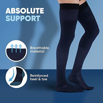 Plus Size Compression Stockings for Men 20-30mmHg - Opaque Graduated Compression Thigh High with Silicone Grip Top