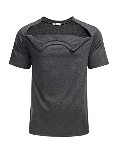 Deyeek Men's Post Shoulder Surgery Shirts Recovery Tear Away Short Sleeve 2 Side Zippers Off Full Open Chemo Clothing