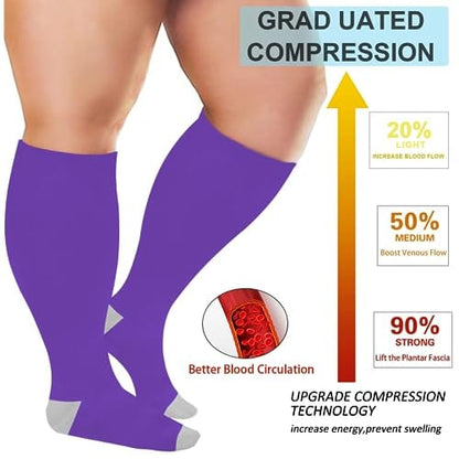 Plus Size Compression Socks for Women Men 20-30 mmHg, Wide Calf Stockings Best Support for Circulation