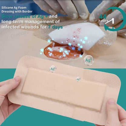 Dimora Wound Dressing Sacrum Foam Bandages Silicone Adhesive Border 7"x7" Waterproof Sacral Pads Absorbent Breathable Bed Sore Pressure Dressing