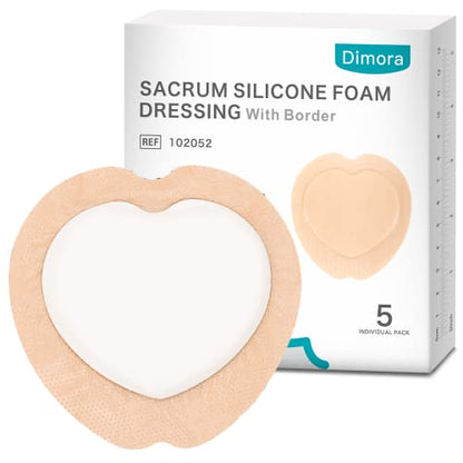 Dimora Wound Dressing Sacrum Foam Bandages Silicone Adhesive Border 7"x7" Waterproof Sacral Pads Absorbent Breathable Bed Sore Pressure Dressing