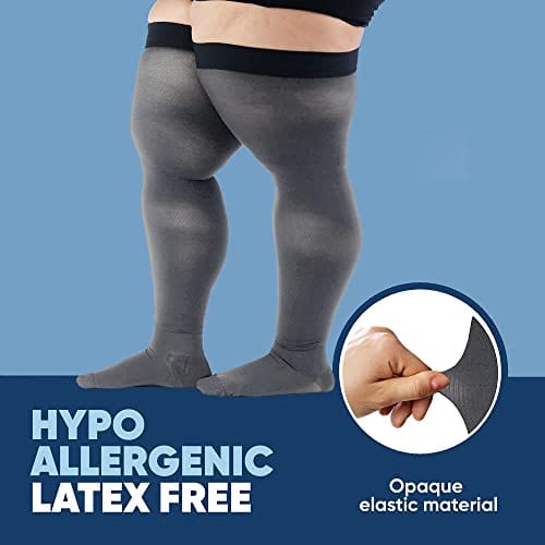 Plus Size Compression Stockings for Men 20-30mmHg - Opaque Graduated Compression Thigh High with Silicone Grip Top