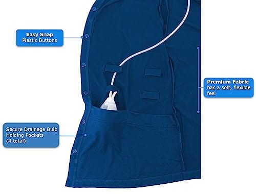 Mastectomy Recovery Shirt with Drain Pockets Blue