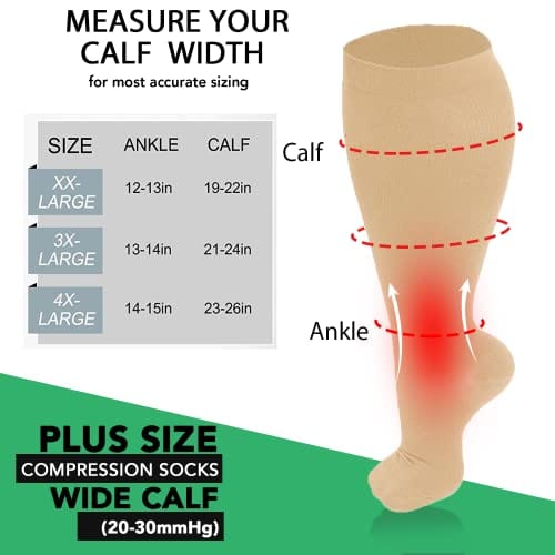 Plus Size Compression Socks for Women Men 20-30 mmHg, Wide Calf Stockings Best Support for Circulation