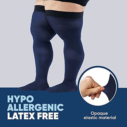 Plus Size Compression Stockings for Men 20-30mmHg - Opaque Graduated Compression Thigh High with Silicone Grip Top