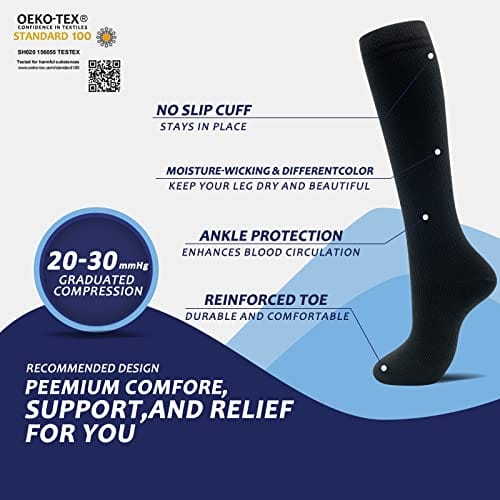 Compression Socks for Men & Women 20-30 mmHg Knee High 8 pairs