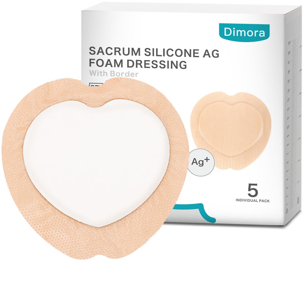 Dimora Wound Dressing Sacrum Foam Bandages Silicone Adhesive Border 7"x7" Waterproof Sacral Pads Absorbent Breathable Bed Sore Pressure Dressing