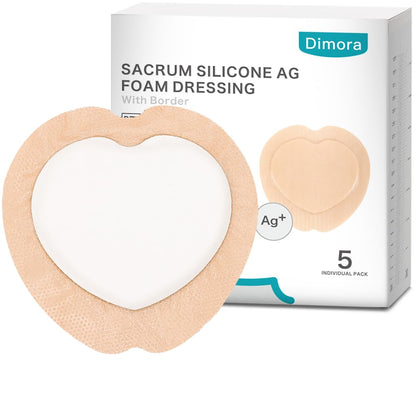 Dimora Wound Dressing Sacrum Foam Bandages Silicone Adhesive Border 7"x7" Waterproof Sacral Pads Absorbent Breathable Bed Sore Pressure Dressing