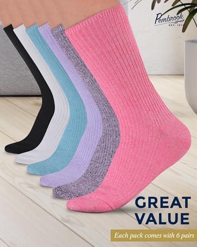 Ribbed Knit Bamboo Viscose Diabetic Socks for Women - 6 Pairs