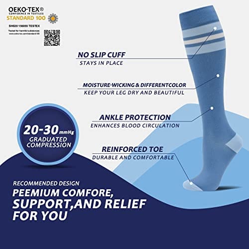 Compression Socks for Men & Women 20-30 mmHg Knee High 8 pairs