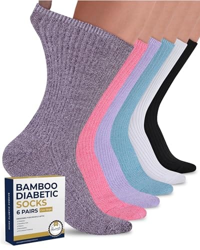 Ribbed Knit Bamboo Viscose Diabetic Socks for Women - 6 Pairs