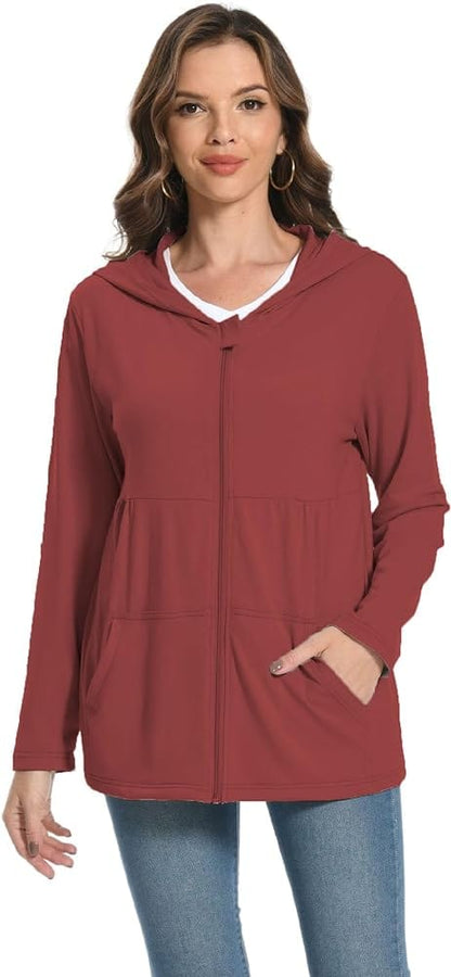 Post Mastectomy Shirts with Drain Pockets Breast Recovery Must Haves Soft Comfortable Long Sleeve Zip Up Hoodies