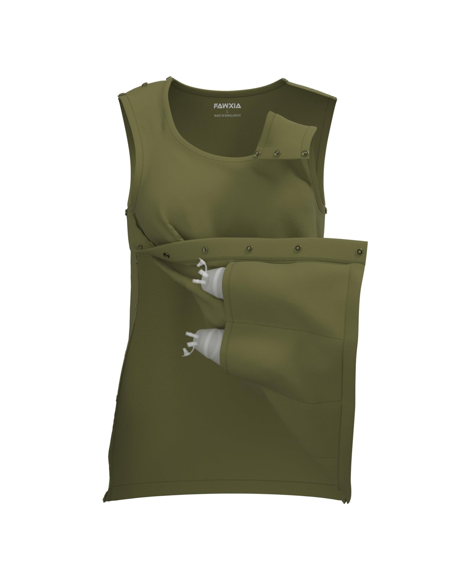 Mastectomy Recovery Tank Top with Four Drain Pockets & Snap-Access