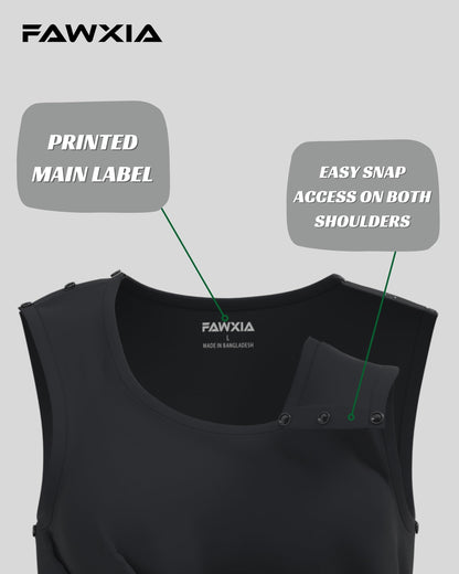 Mastectomy Recovery Tank Top with Four Drain Pockets & Snap-Access