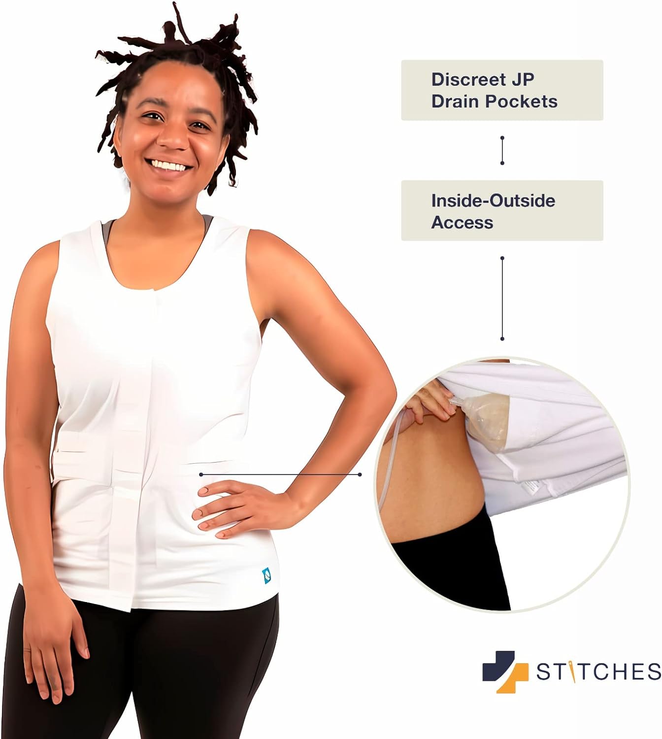 Womens Mastectomy Camisole, Large Inner Pockets for Postoperative Drains