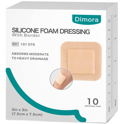 Dimora Wound Dressing Sacrum Foam Bandages Silicone Adhesive Border 7"x7" Waterproof Sacral Pads Absorbent Breathable Bed Sore Pressure Dressing