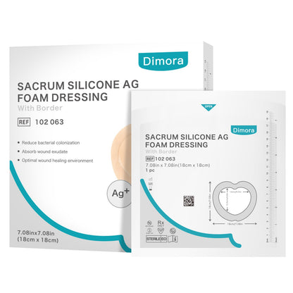 Dimora Wound Dressing Sacrum Foam Bandages Silicone Adhesive Border 7"x7" Waterproof Sacral Pads Absorbent Breathable Bed Sore Pressure Dressing