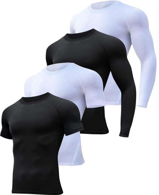 Workout Compression Shirts Men Long/Short Sleeve, 4 Pack