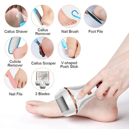 Electric Foot File Callus Remover, Rechargeable Pedicure Tools Foot Care Kit, Callus Remover for Feet with 3 Roller Heads,2 Speed
