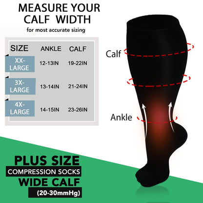 Plus Size Compression Socks for Women Men 20-30 mmHg, Wide Calf Stockings Best Support for Circulation