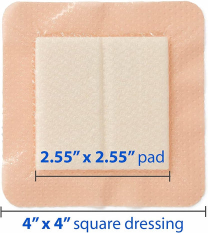 Medline Optifoam Gentle EX Bordered Foam Adhesive Dressing, 4" x 4" Square (10 Count)