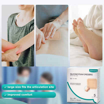 Dimora Wound Dressing Sacrum Foam Bandages Silicone Adhesive Border 7"x7" Waterproof Sacral Pads Absorbent Breathable Bed Sore Pressure Dressing