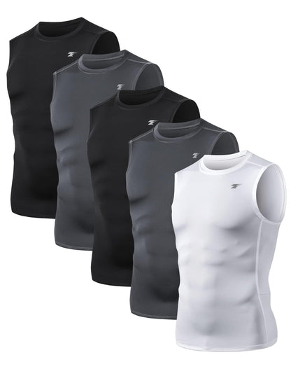 Men's Athletic Sleeveless Compression Shirts, 5 Pack