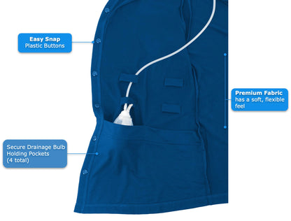 Mastectomy Recovery Shirt with Drain Pockets Blue