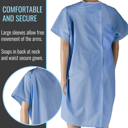 Hospital Patient Gown for Women or Men, Back and Shoulder Snap, 36" Long, Blue