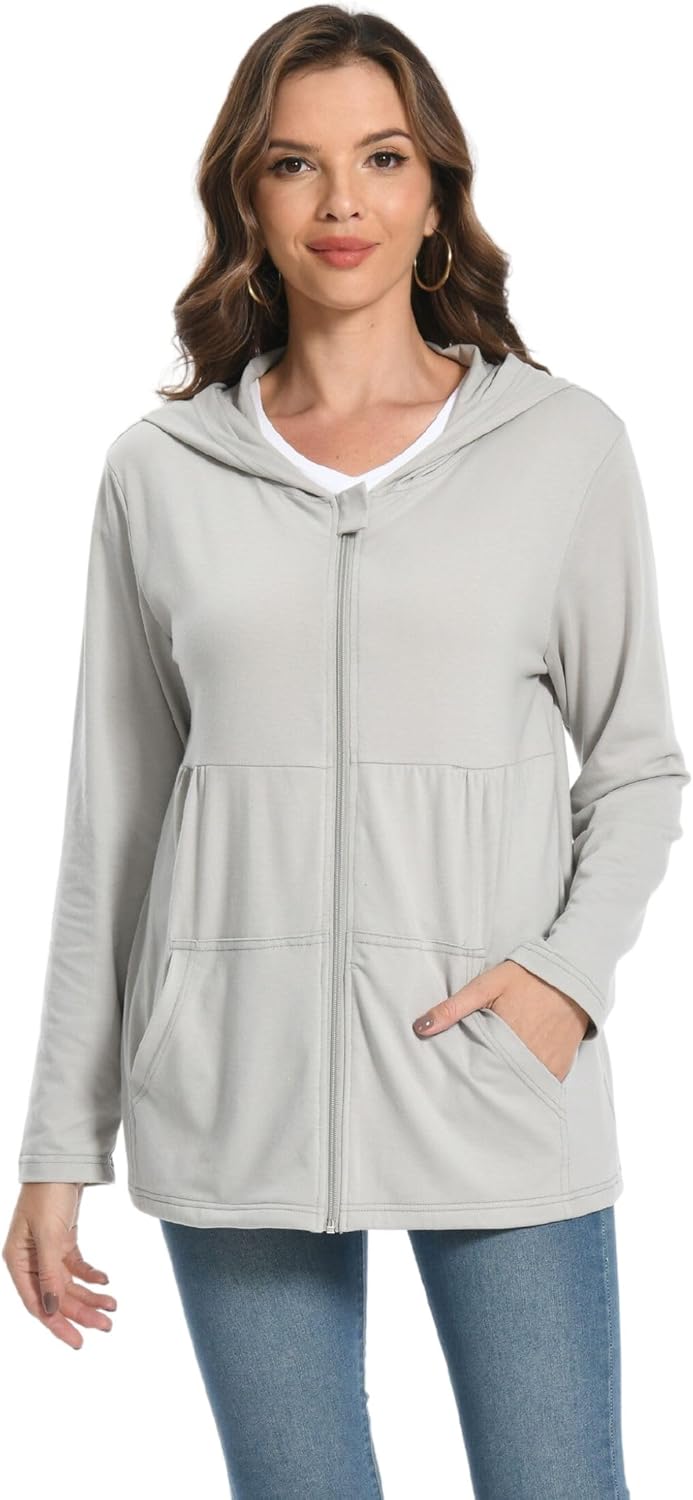 Post Mastectomy Shirts with Drain Pockets Breast Recovery Must Haves Soft Comfortable Long Sleeve Zip Up Hoodies