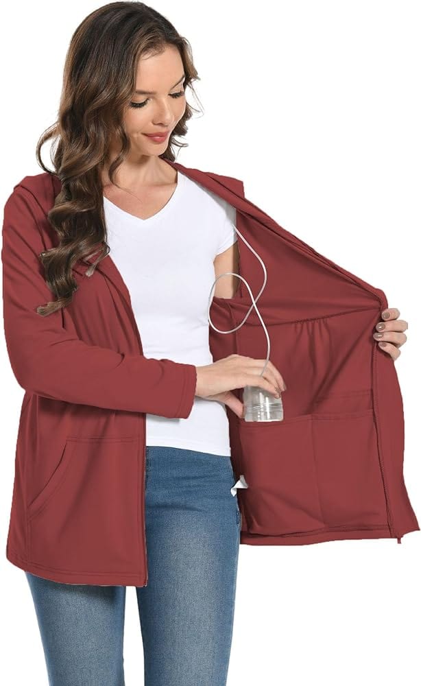 Post Mastectomy Shirts with Drain Pockets Breast Recovery Must Haves Soft Comfortable Long Sleeve Zip Up Hoodies