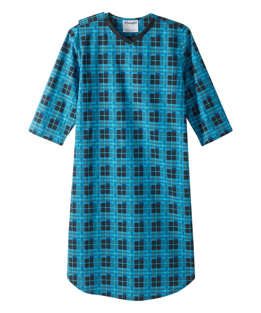 Men’s Open Back Flannel Nightgown, Back Snap Nightgown With Dome Closure