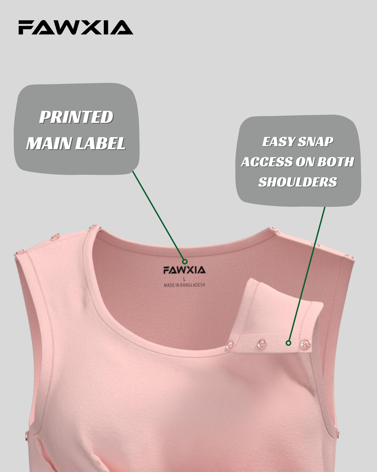 Mastectomy Recovery Tank Top with Four Drain Pockets & Snap-Access