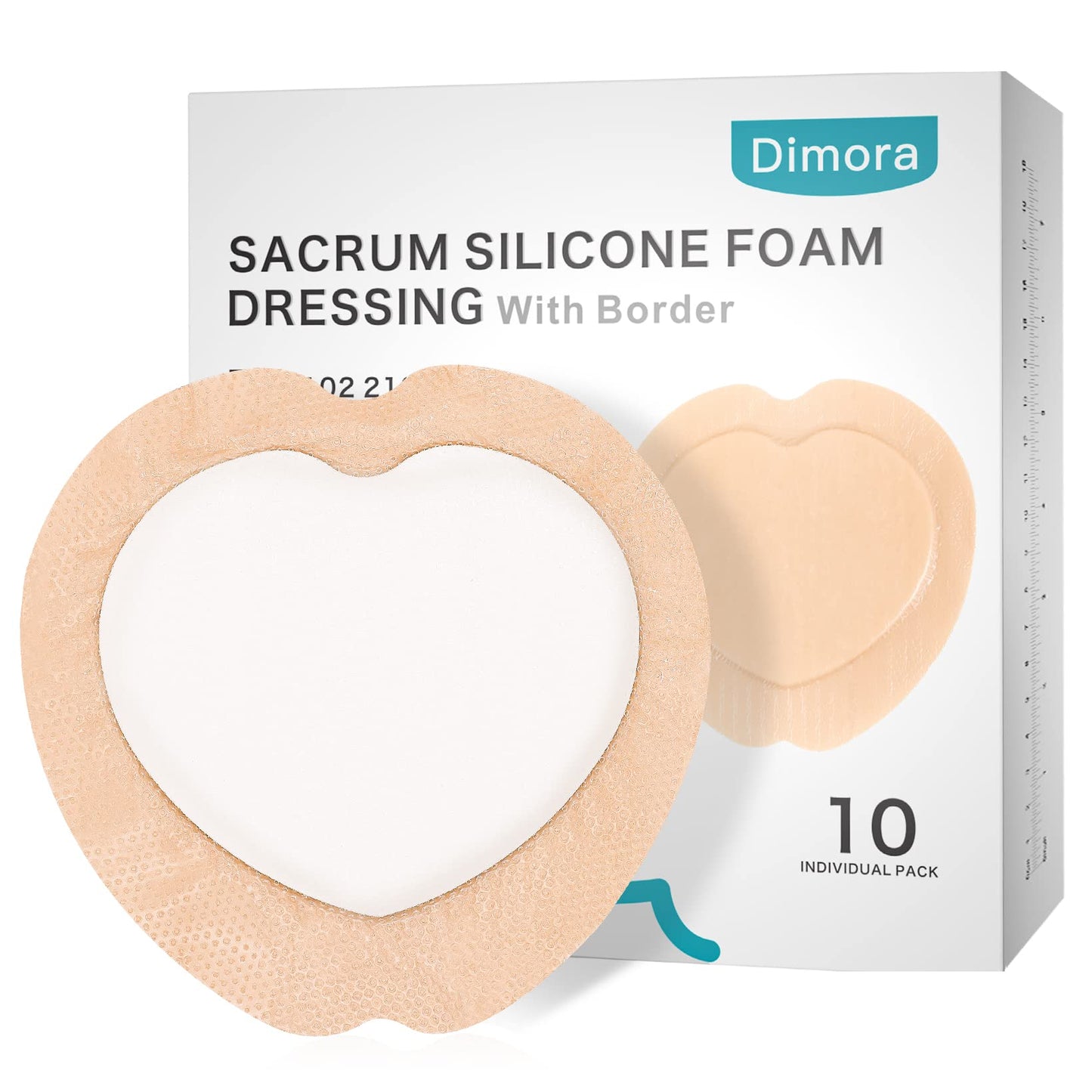 Dimora Wound Dressing Sacrum Foam Bandages Silicone Adhesive Border 7"x7" Waterproof Sacral Pads Absorbent Breathable Bed Sore Pressure Dressing