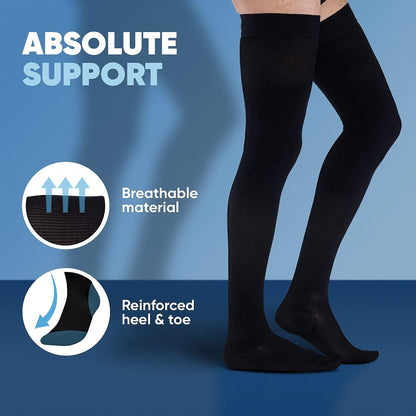 Plus Size Compression Stockings for Men 20-30mmHg - Opaque Graduated Compression Thigh High with Silicone Grip Top