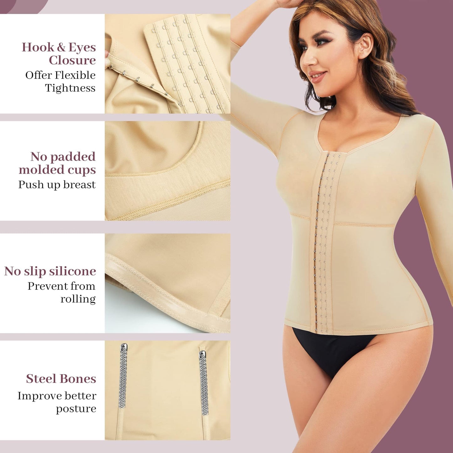 Waist Trainer Bodysuit With Arms Compression For Post Surgery