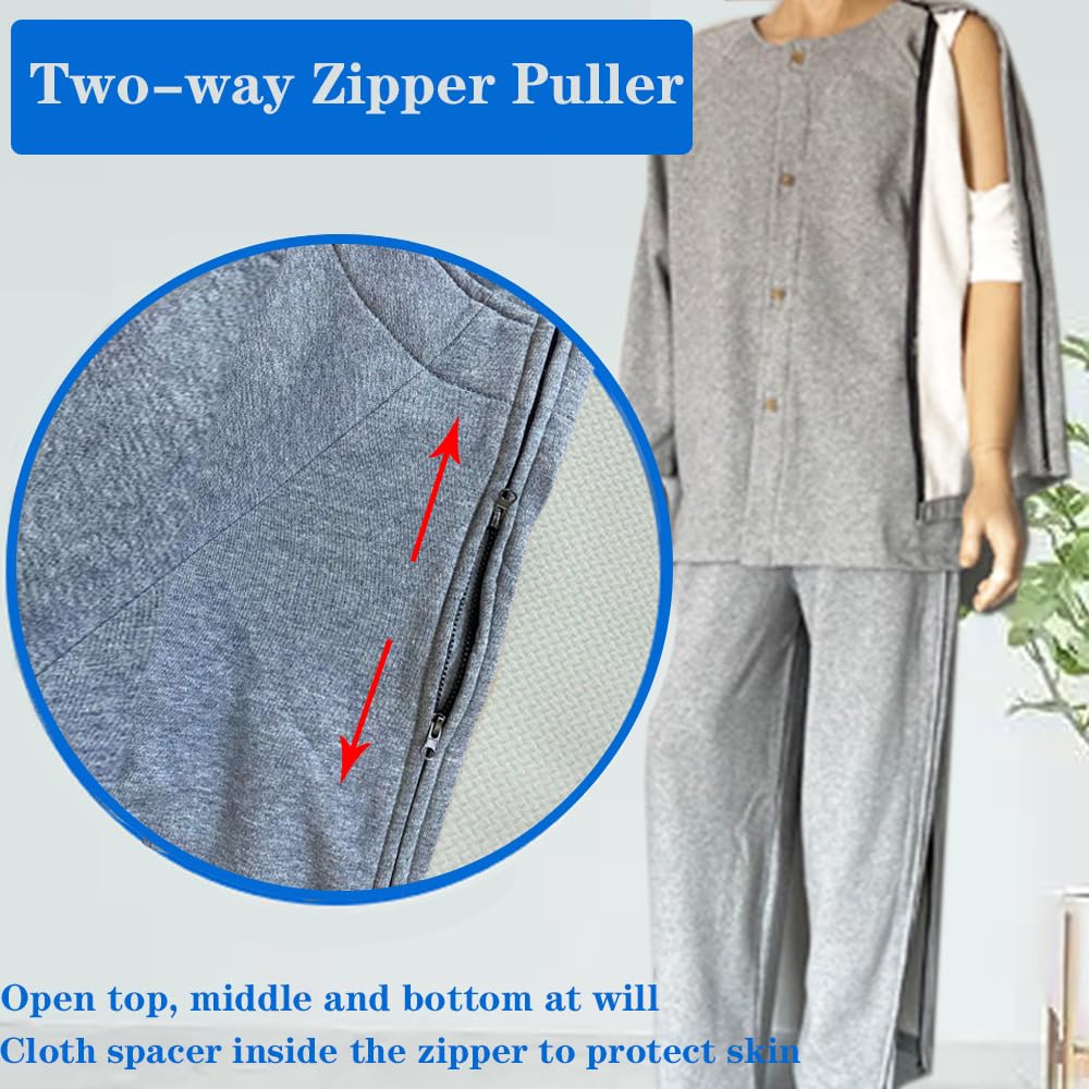 Patient Clothing,Postoperative Side Zipper Garment,Disability Clothing for Post Surgery Dialysis Rehab Paralysis Elderly Wheelchair Fracture Hospital Gowns