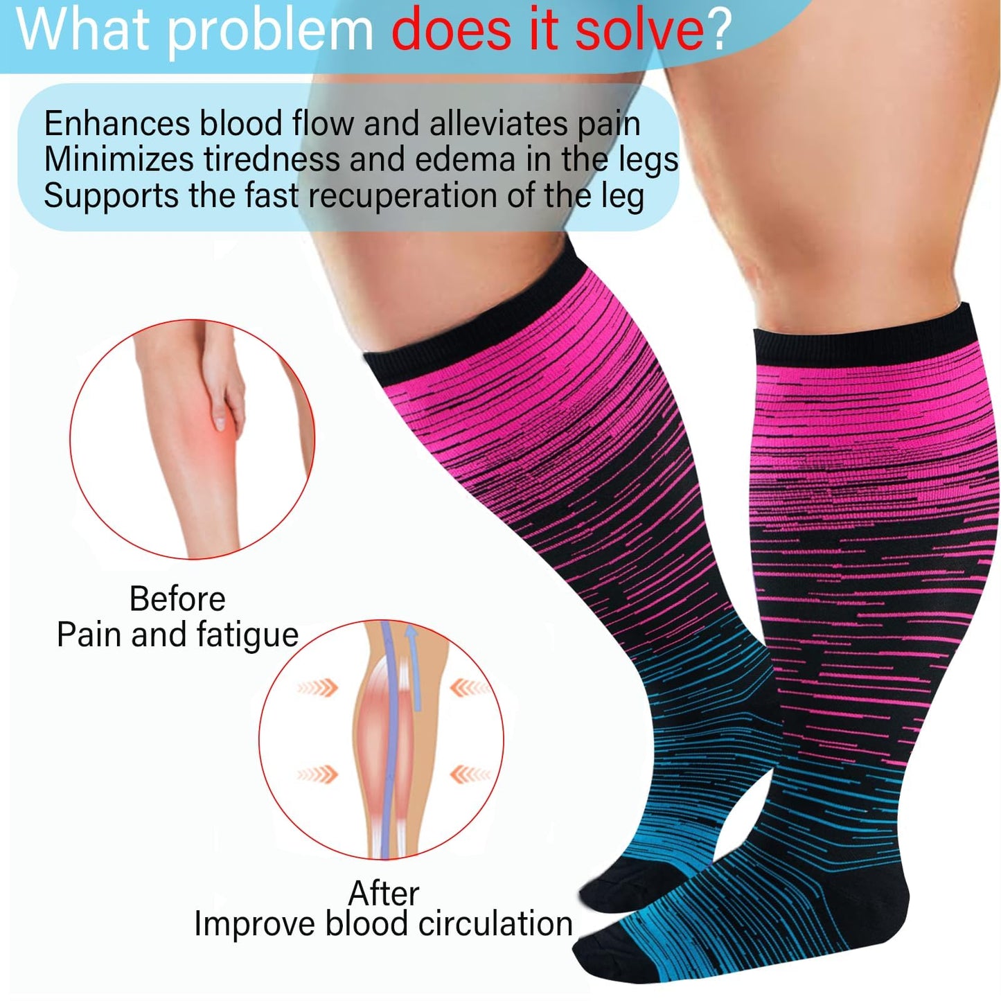 Plus Size Compression Socks for Women Men 20-30 mmHg, Wide Calf Stockings Best Support for Circulation