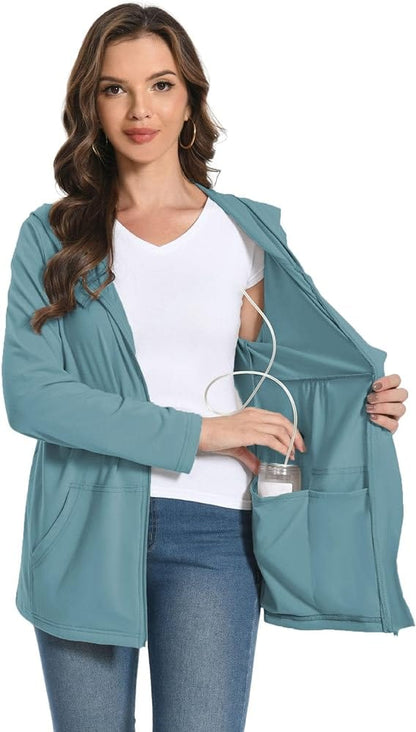 Post Mastectomy Shirts with Drain Pockets Breast Recovery Must Haves Soft Comfortable Long Sleeve Zip Up Hoodies