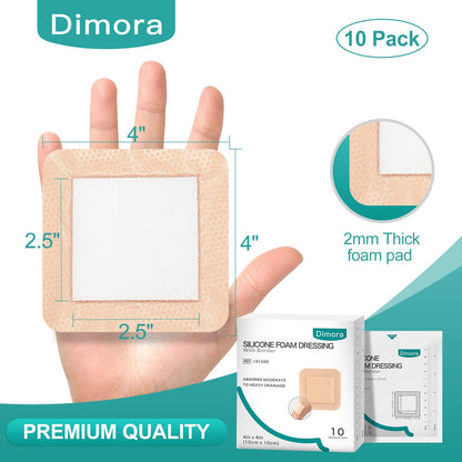 Dimora Wound Dressing Sacrum Foam Bandages Silicone Adhesive Border 7"x7" Waterproof Sacral Pads Absorbent Breathable Bed Sore Pressure Dressing